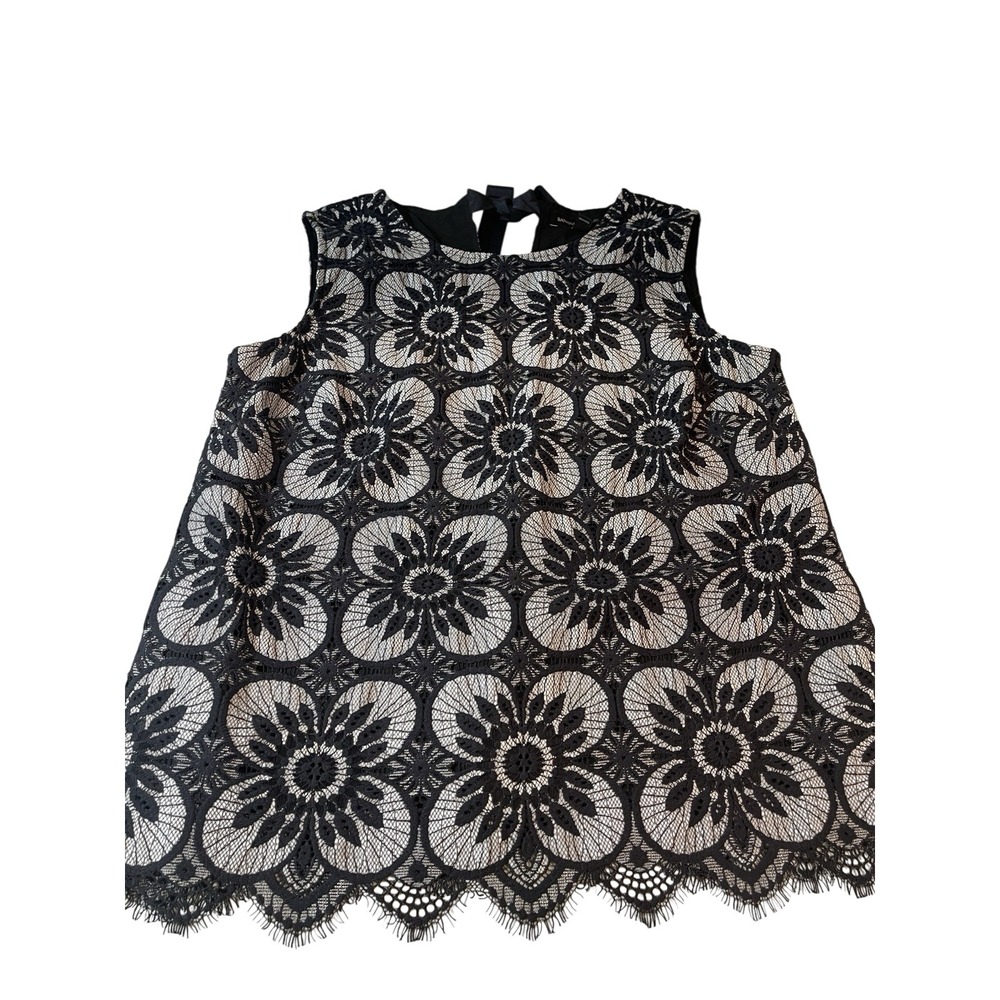 Womens Black Floral Lace Sleeveless Tie Back Blouse Top XS